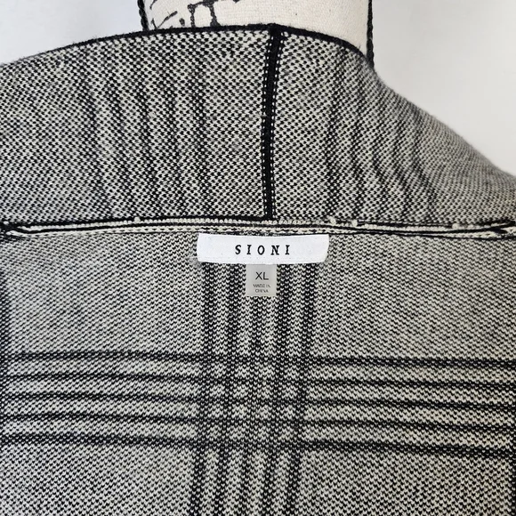 Cream and Black Plaid Open Front Women's Cardigan - Picture 4 of 5